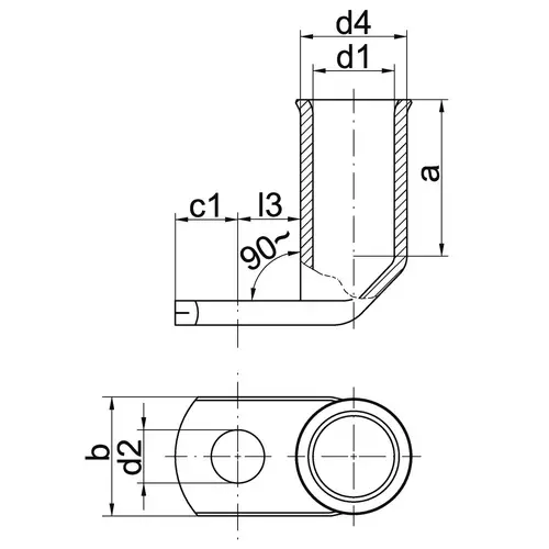 750F10 Końcówka kablowa kątowa Cu 150mm2 90° / M10 / seria F / 10szt. 2