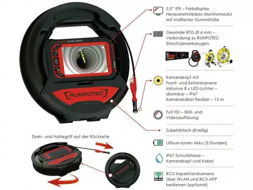 11149 RC3 Cyfrowa kamera inspekcyjna / 15m + RUNPOSTICKS Comfort / RUNPOTEC 3