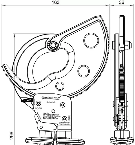 Nożyce zapadkowe do kabli 500mm2 / FI:62mm izolowane E620VDE 6