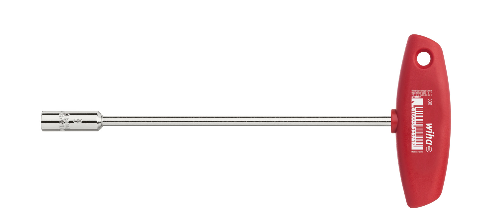 Klucz nasadowy z rękojeścią T sześciokątny niklowany na wysoki połysk 10.0 mm x 157 mm / WIHA 00977 1