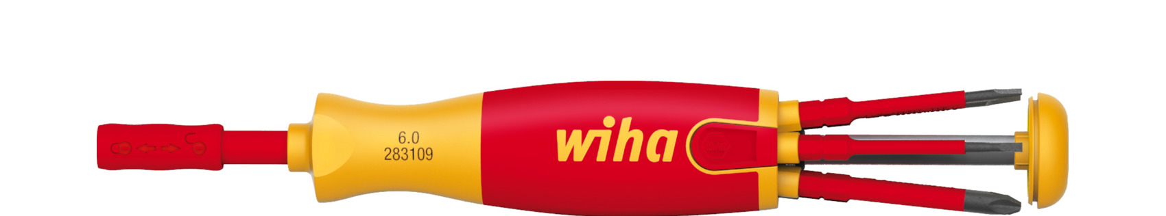 Wkrętak z magazynkiem bitów LiftUp electric płaski, Phillips, PlusMinus/Pozidriv z 6 bitami slimBit / WIHA 38611 1