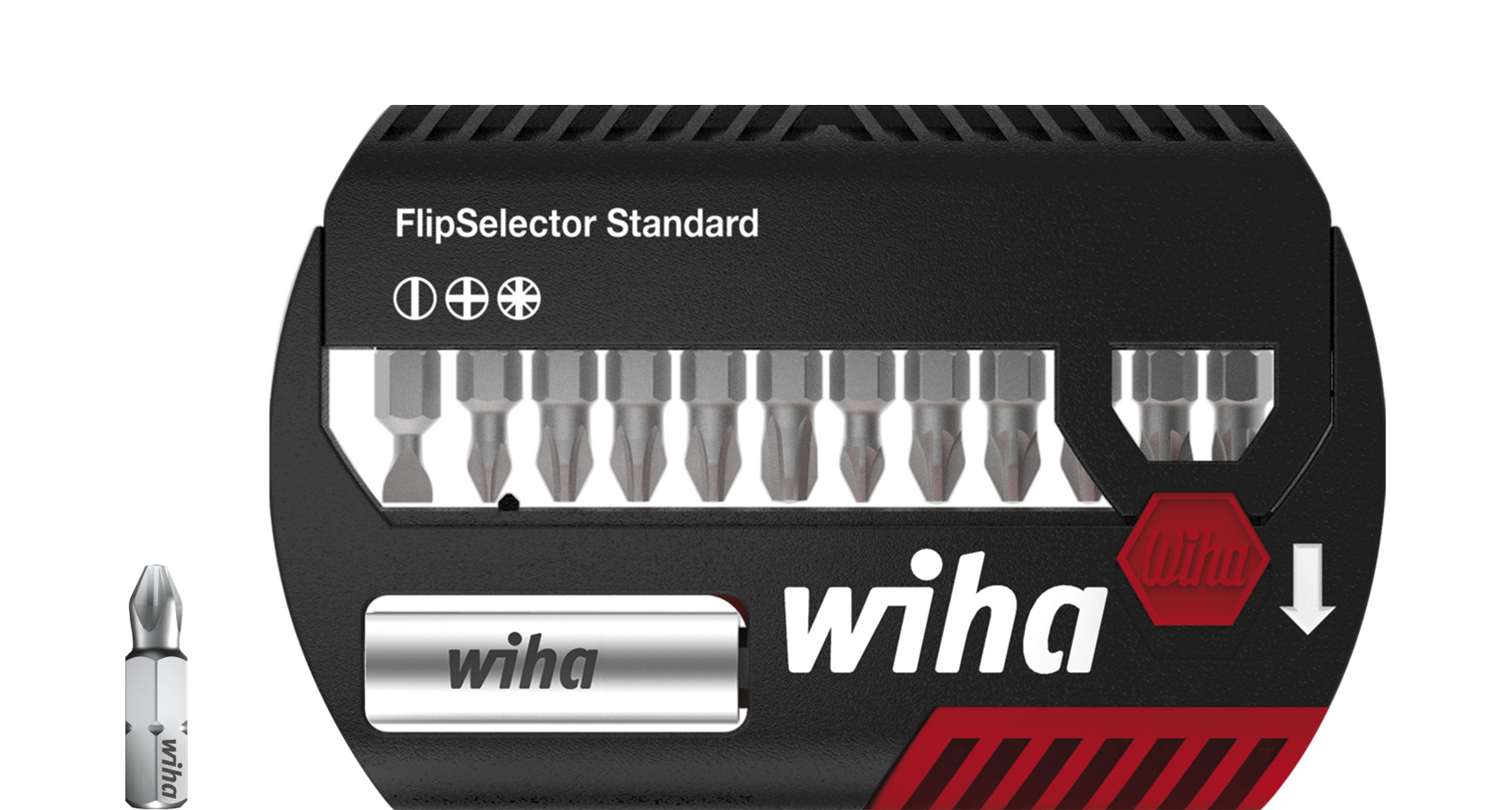 Zestaw bitów FlipSelector Standard 25 mm płaskie, Phillips, Pozidriv 14-cz. 1/4″ C6,3 z zaczepem na pasek / WIHA 39049 1