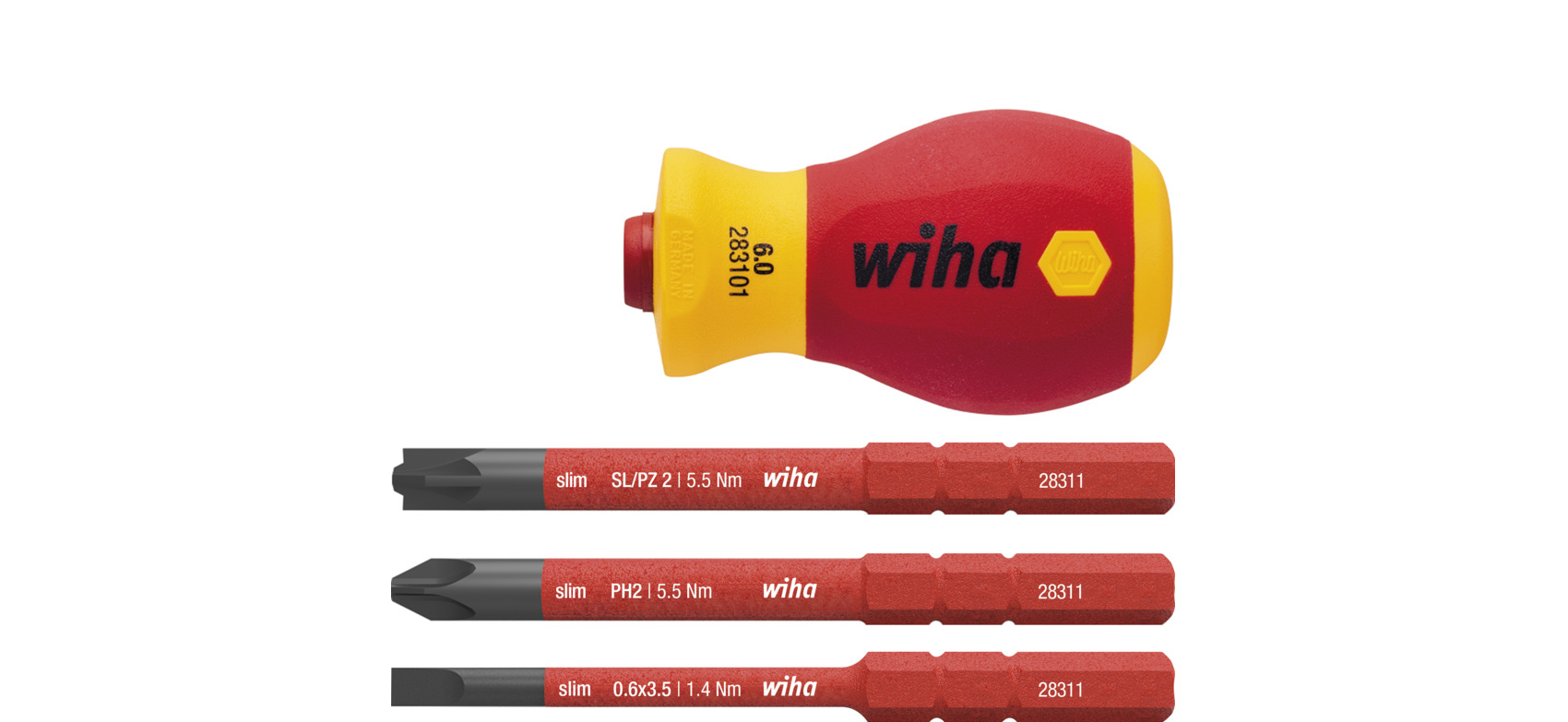Zestaw wkrętaków Stubby slimVario® electric Płaski, Phillips, PlusMinus Pozidriv z 3 bitami slimBit / WIHA 41230 1