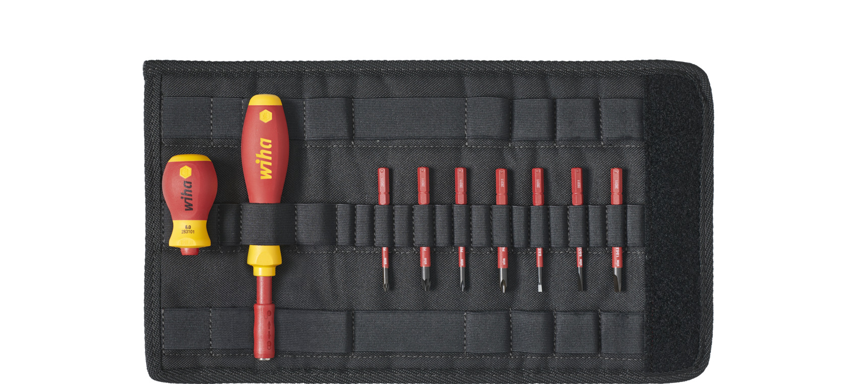 Wkrętak i zestaw bitów slimVario® płaski, Phillips, Pozidriv, 10-cz. wraz z torbą rozkładaną / WIHA 41232 1