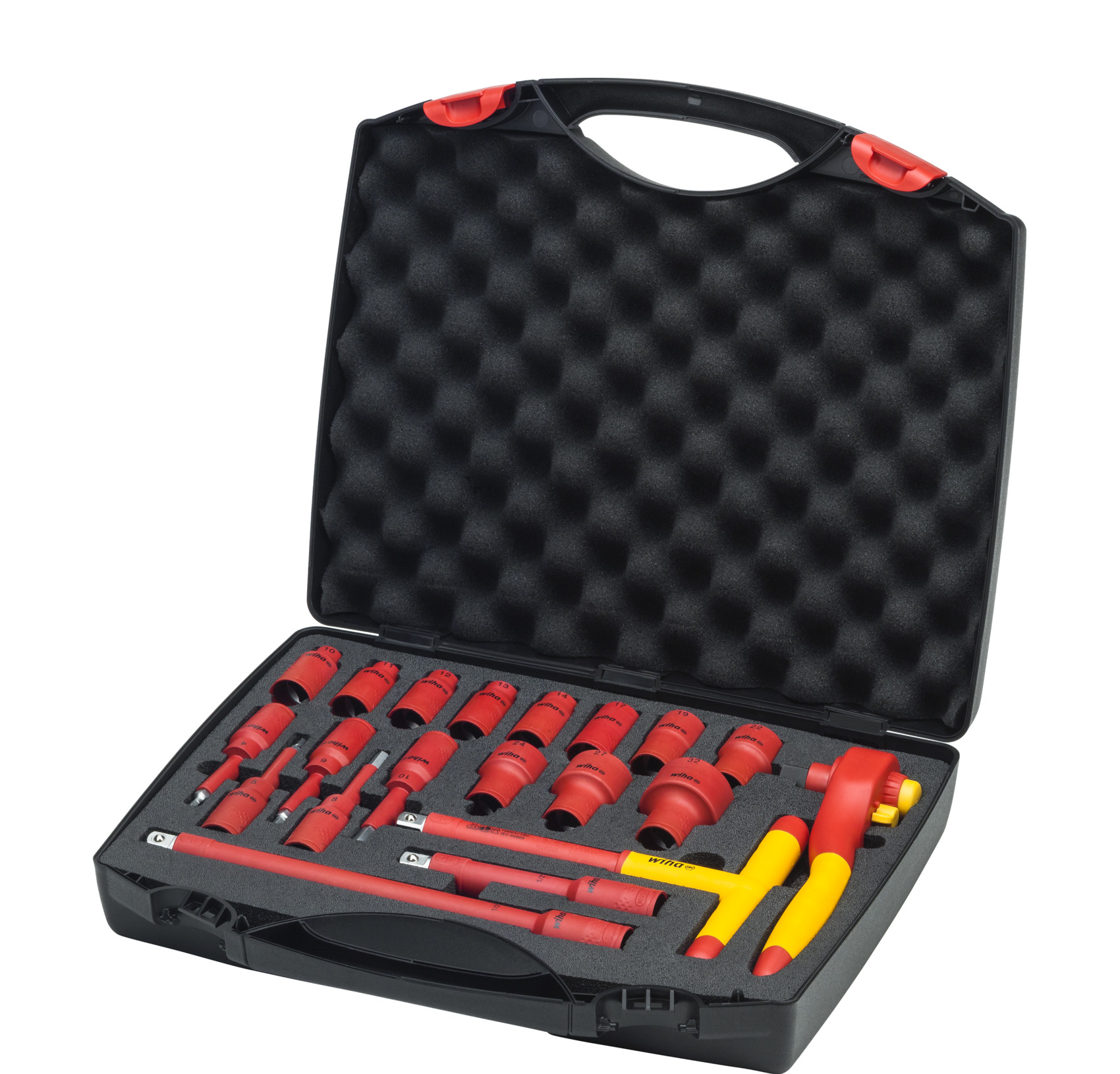 Grzechotka przełączna electric 1/2" w zestawie 20-częściowy z przyciskiem i zabezpieczeniem kulkowym, w torbie / WIHA... 1