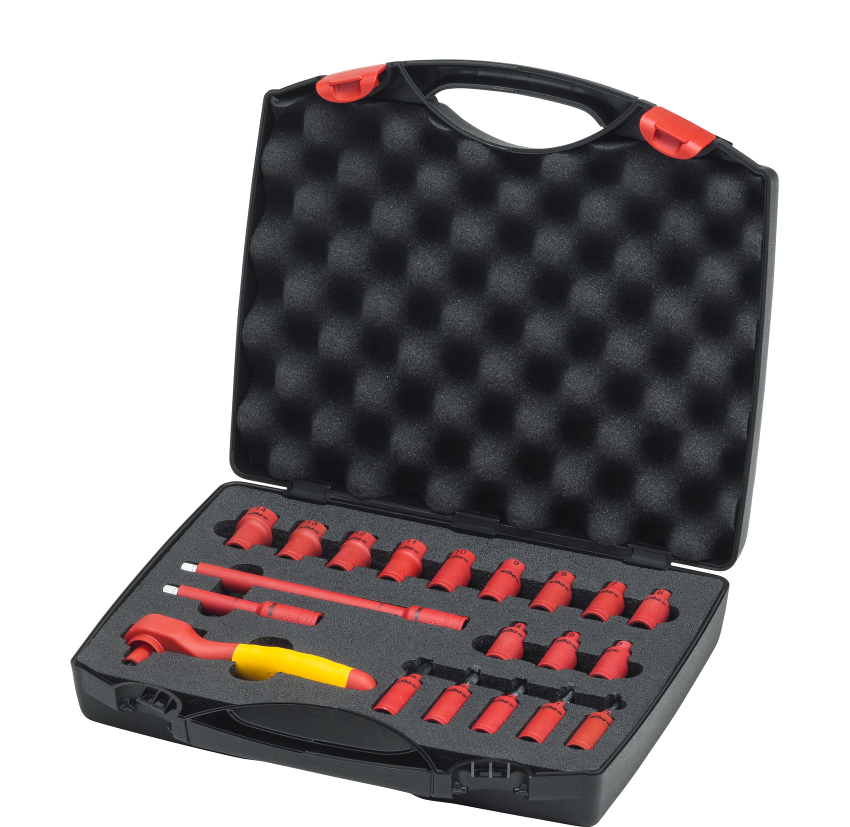 Grzechotka przełączna electric 1/4" w zestawie 21-częściowy z przyciskiem i zabezpieczeniem kulkowym, w torbie / WIHA... 1