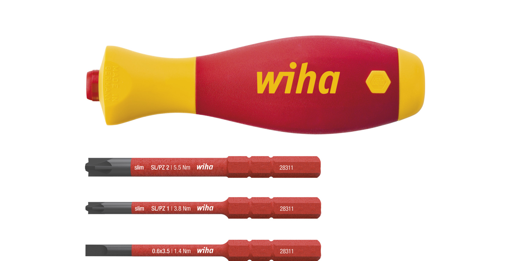 Zestaw wkrętaków SoftFinish® slimVario® electric Płaski, PlusMinus Pozidriv z 3 bitami slimBit / WIHA 43449 1