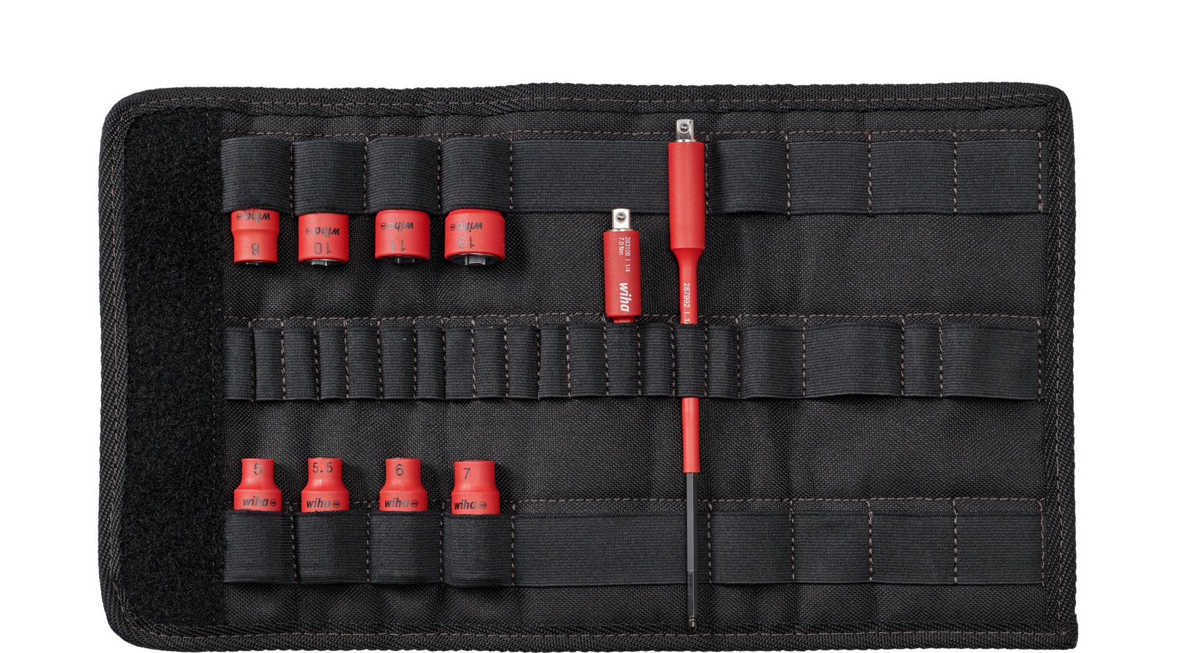 Zestaw kluczy nasadowych 1/4" TorqueVario®-S electric 11-cz. wraz z adapterami i torbą składaną / WIHA 43466 1