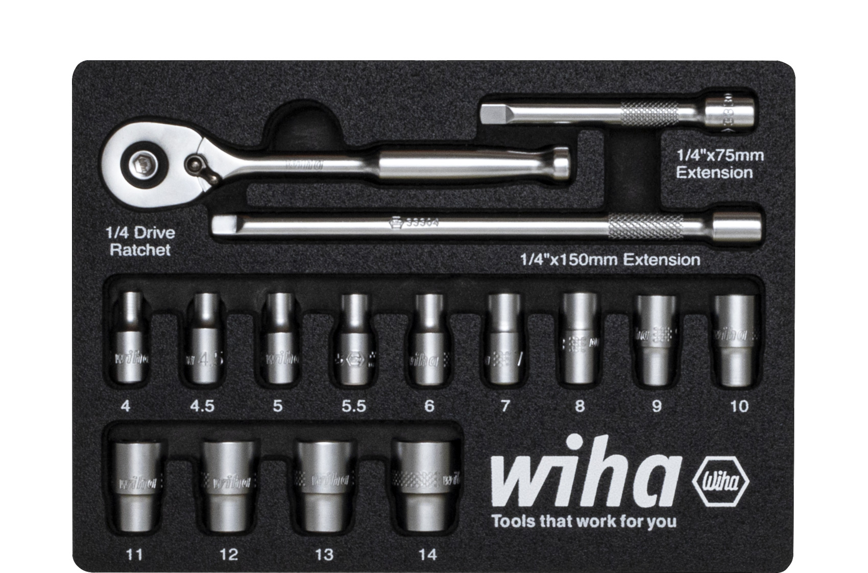 Zestaw kluczy grzechotkowych 1/4" 16 cz., we wkładce piankowe / WIHA 44683 1