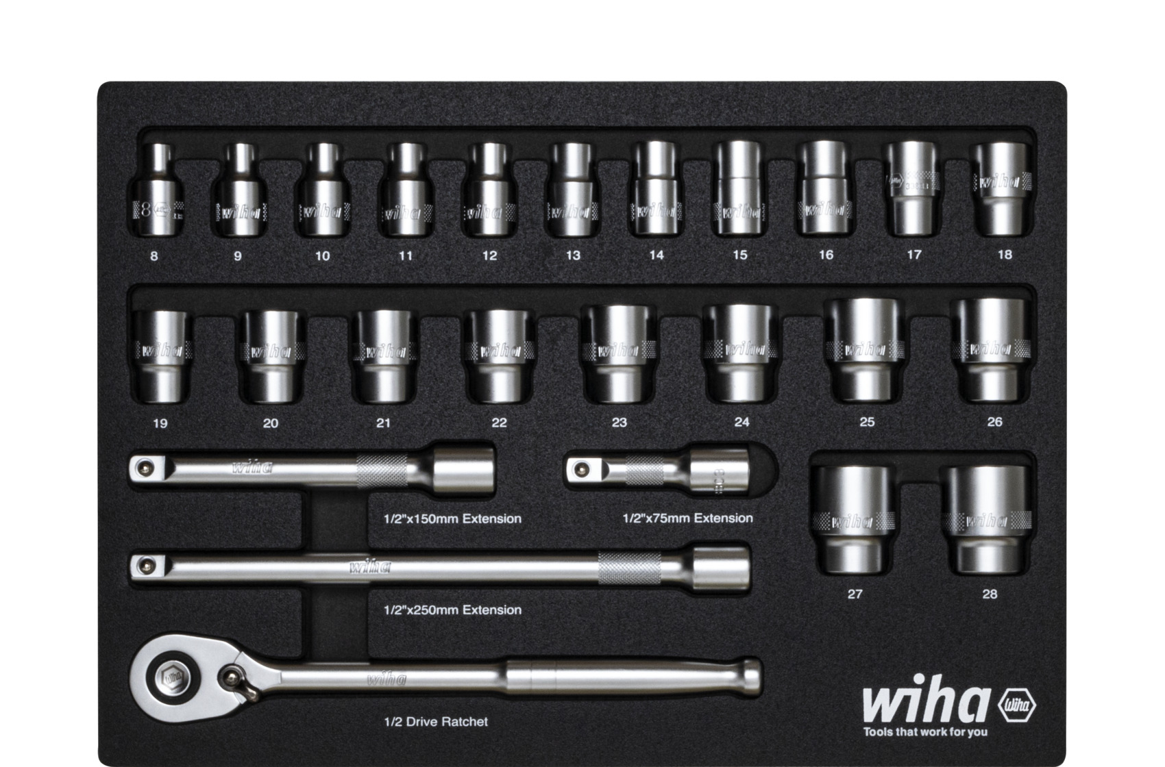 Zestaw kluczy grzechotkowych 1/2” 25 cz., we wkładce piankowej / WIHA 44740 1