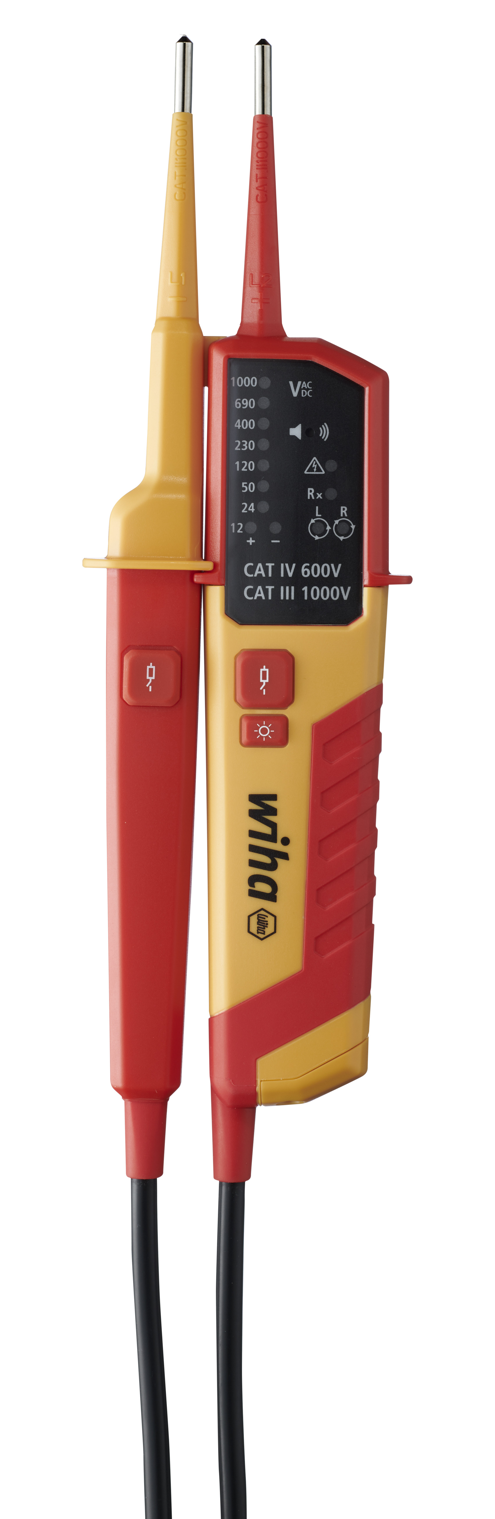 Tester napięcia i ciągłości obwodu 12 – 1 000 V AC, CAT IV w zestawie 2 baterie AAA / WIHA 45216 1